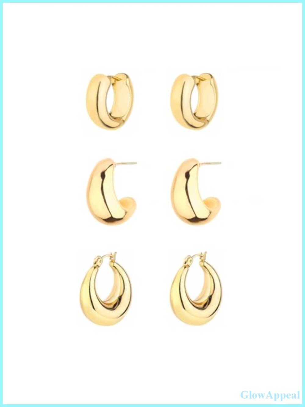 Chunky Gold Hoop Earrings Set 14K Gold Plated Hypoallergenic for Women Set of 3